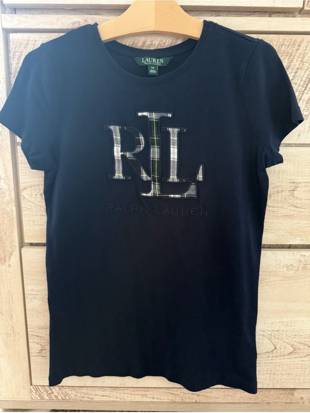 Ralph Lauren Navy Tee with Plaid RLL Applique